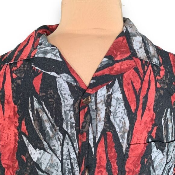 Vintage Shirt Red Black Abstract Short Sleeve Boxy Camp Collar Hawaiian Printed - Picture 6 of 12